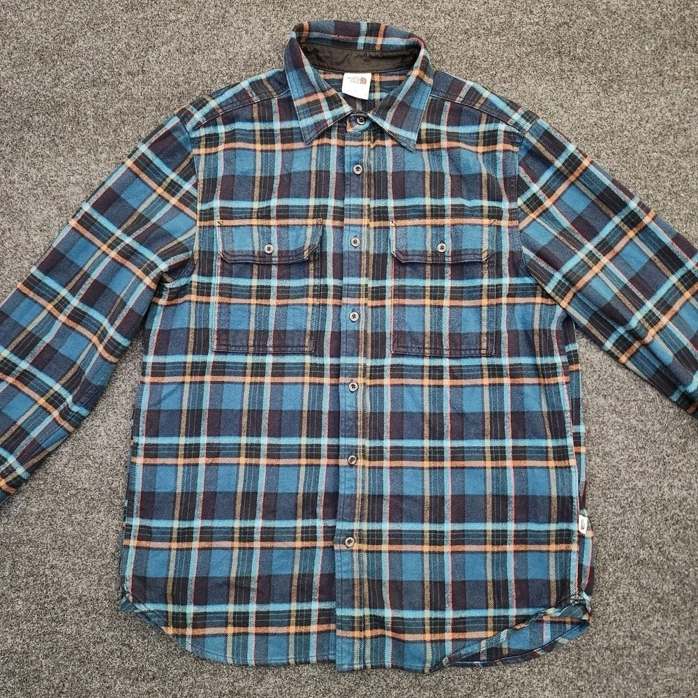 The North Face Mens Medium Blue Plaid Flannel Arroyo Long Sleeve Button Up Shirt